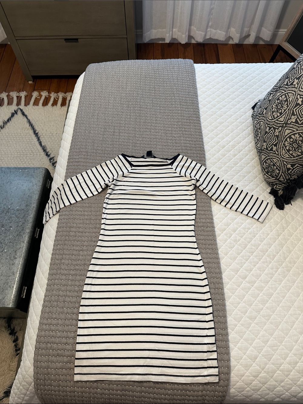 French Connection Striped Black and White Long-Sleeve Bodycon Dress